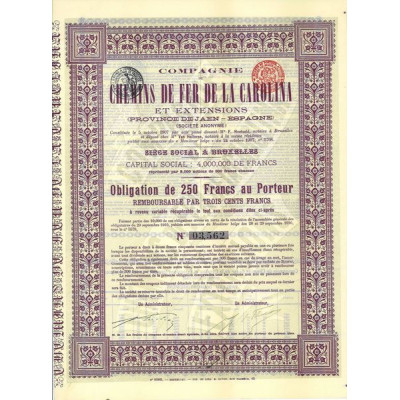 Cie de Chemins de Fer de la Carolina et Extensions (Province de Jaen-Espagne)
