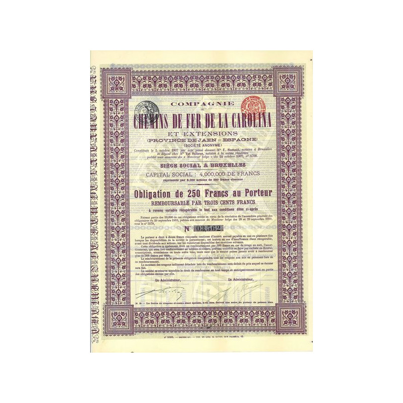 Cie de Chemins de Fer de la Carolina et Extensions (Province de Jaen-Espagne)