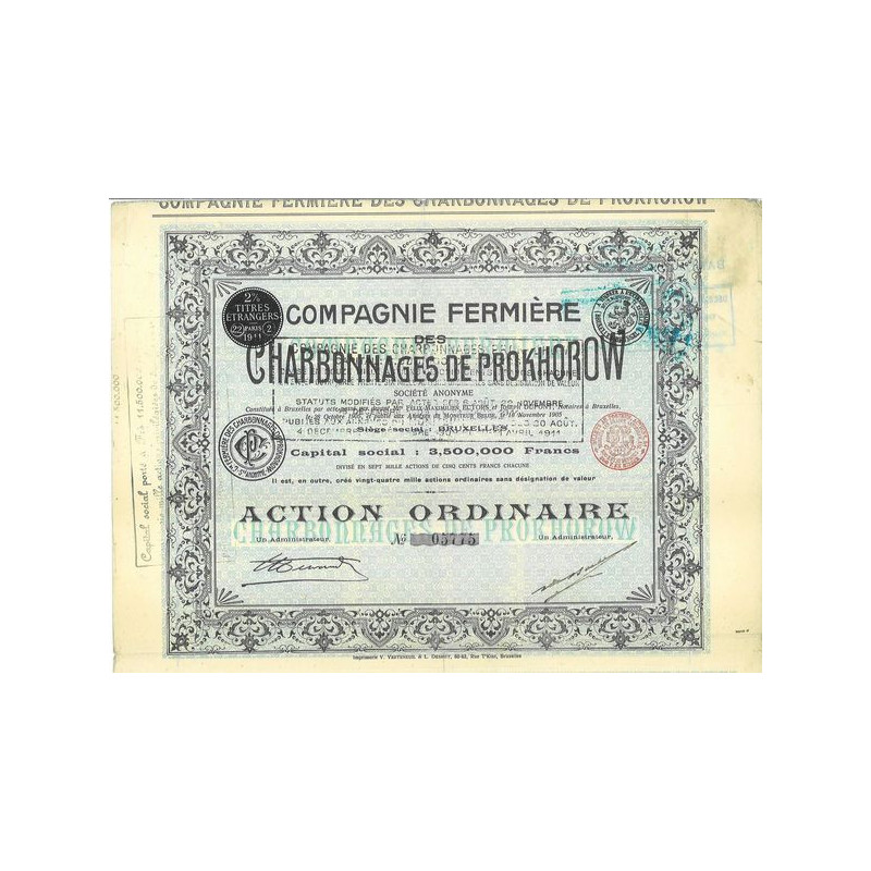 Cie des Charbonnages de Prokhorow (Cap 3 500 000 F)