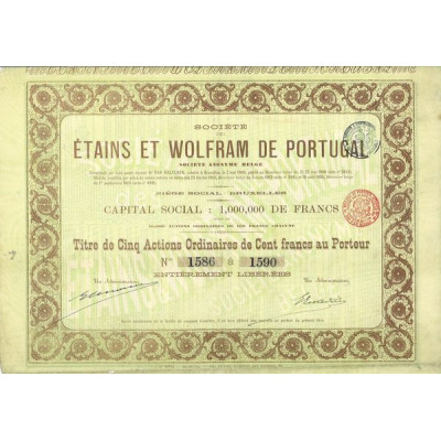 Sté des Etains et Wolfram de Portugal (Titre 5 Act Ordin 100 F)