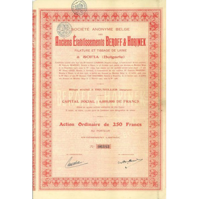 S.A. Belge des Anc Ets Beroff & Horinek - Filature et Tissage de Laine à Sofia (Bulgarie)