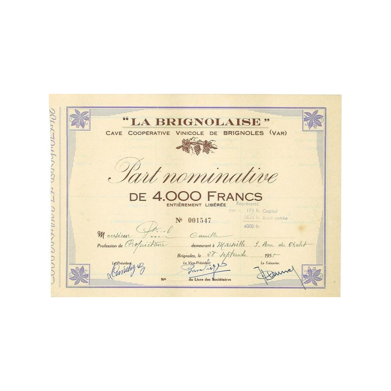 "La Brignolaise" Cave Coopérative Vinicole de Brignoles (Var)