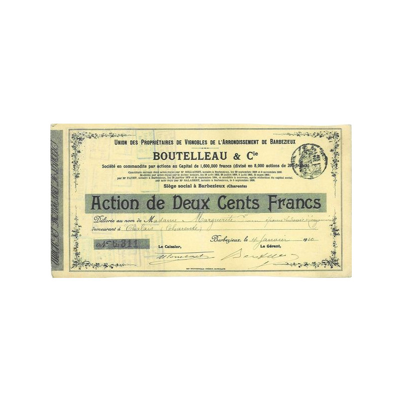 Union des Propriétaires de Vignobles de l'Arrondissement de Barbezieux - BOUTELLEAU & Cie (Act 200 F)