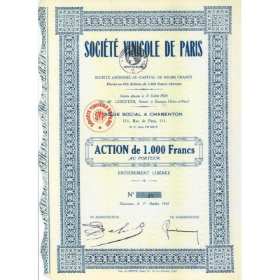 Sté Vinicole de Paris (Act 1000 F)