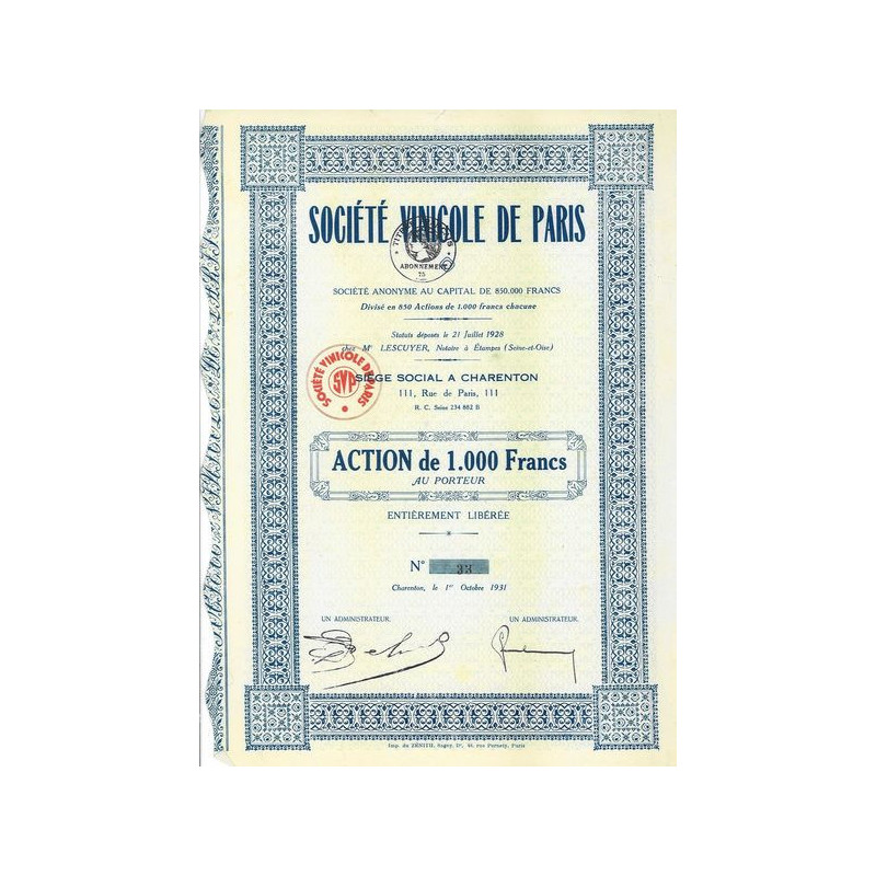 Sté Vinicole de Paris (Act 1000 F)