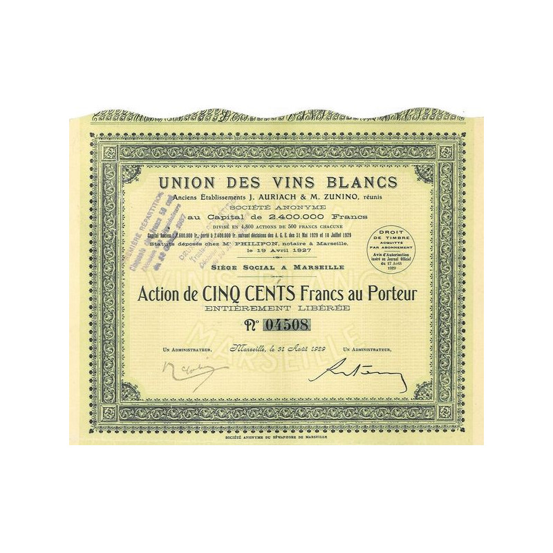 Union des Vins Blancs Anc Ets J. Auriach & M. Zunino réunis