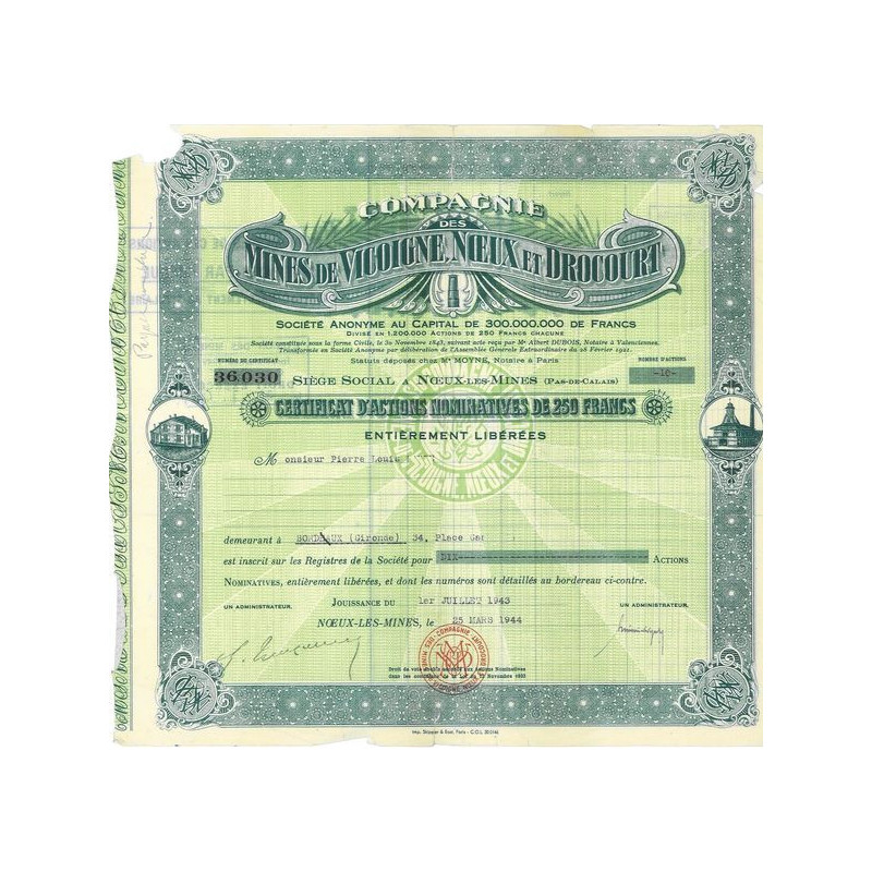 Cie des Mines de Vicoigne Noeux et Drocourt