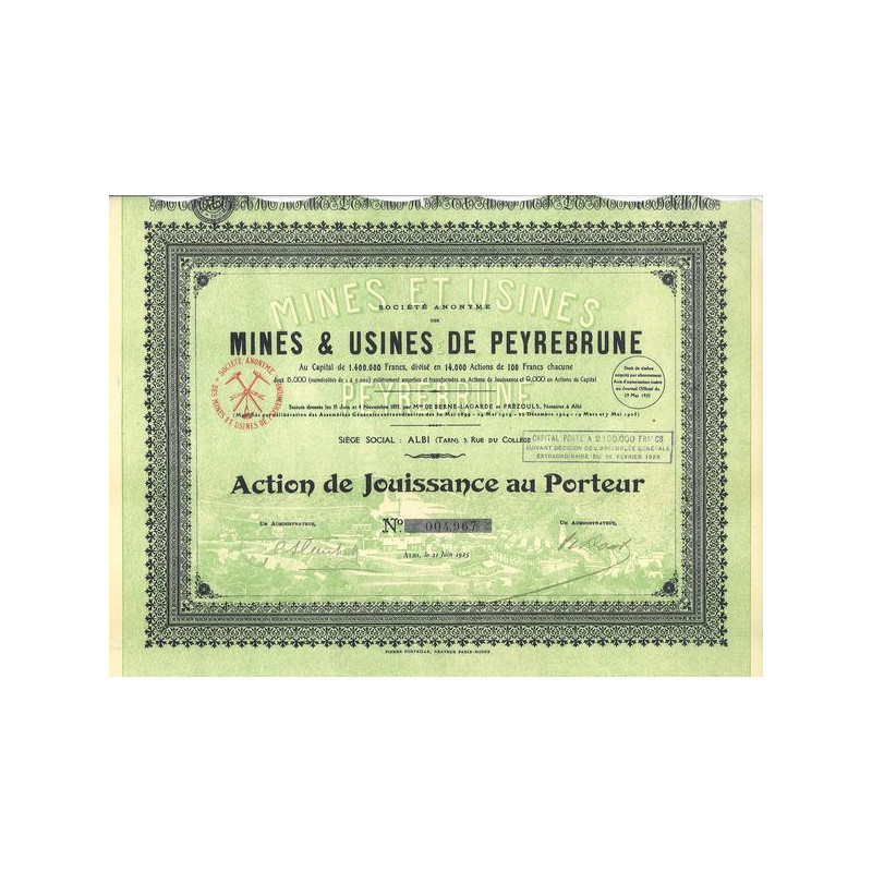 S.A. des Mines & Usines de Peyrebrune (Act Jouissance)