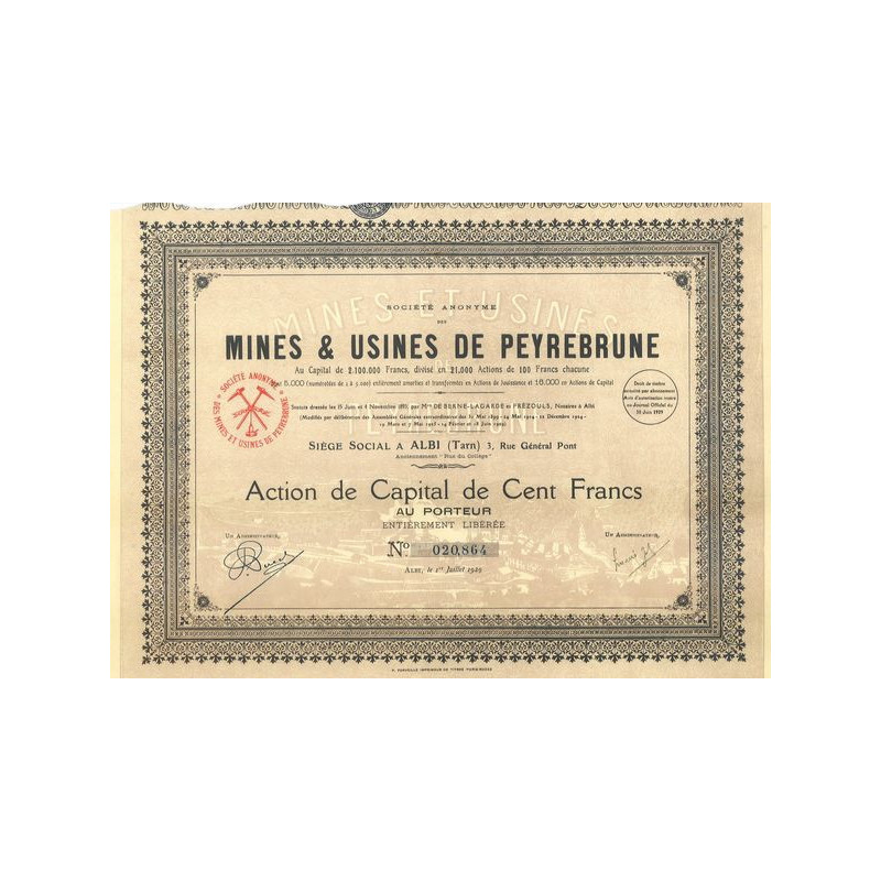 S.A. des Mines & Usines de Peyrebrune (Act Cap 100 F)
