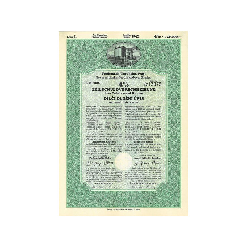 Ferdinands-Nordbahn. Prag. 4 % Teilschuldverschreibung