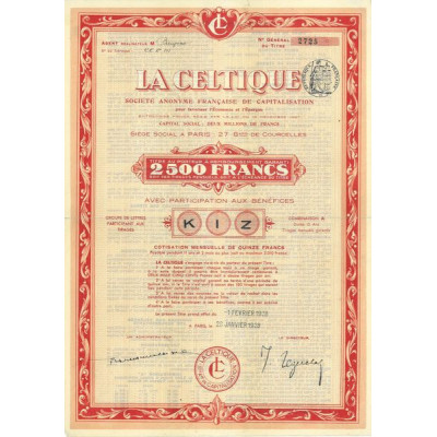 La Celtique - Sté Française de Capitalisation (2 500 F)