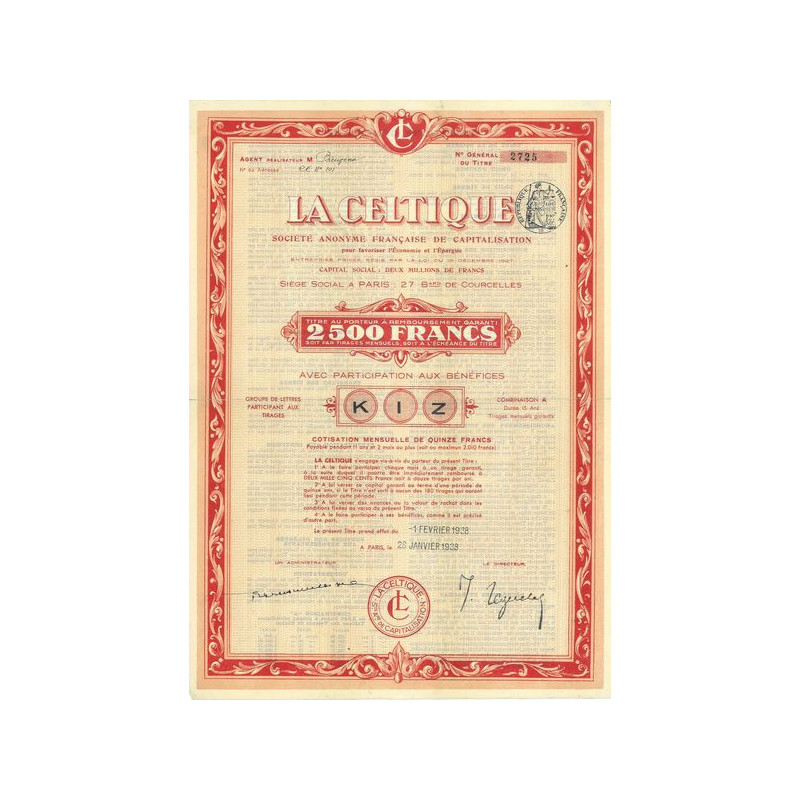 La Celtique - Sté Française de Capitalisation (2 500 F)