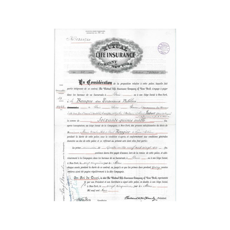 The Mutual Life Insurance Company of New-York (modèle 1)