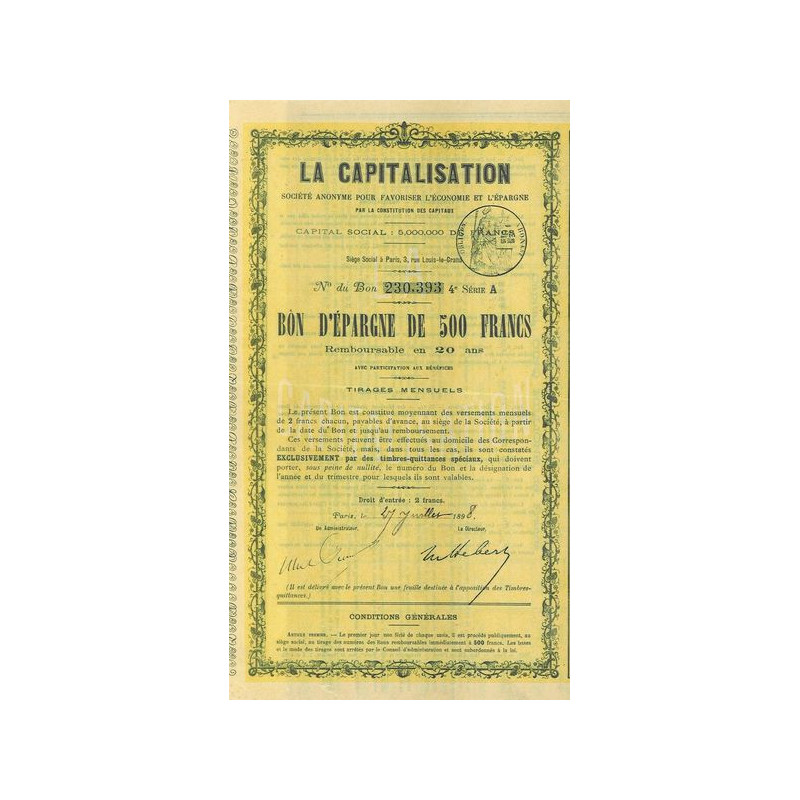 La Capitalisation (Bon 500 F) (1898)