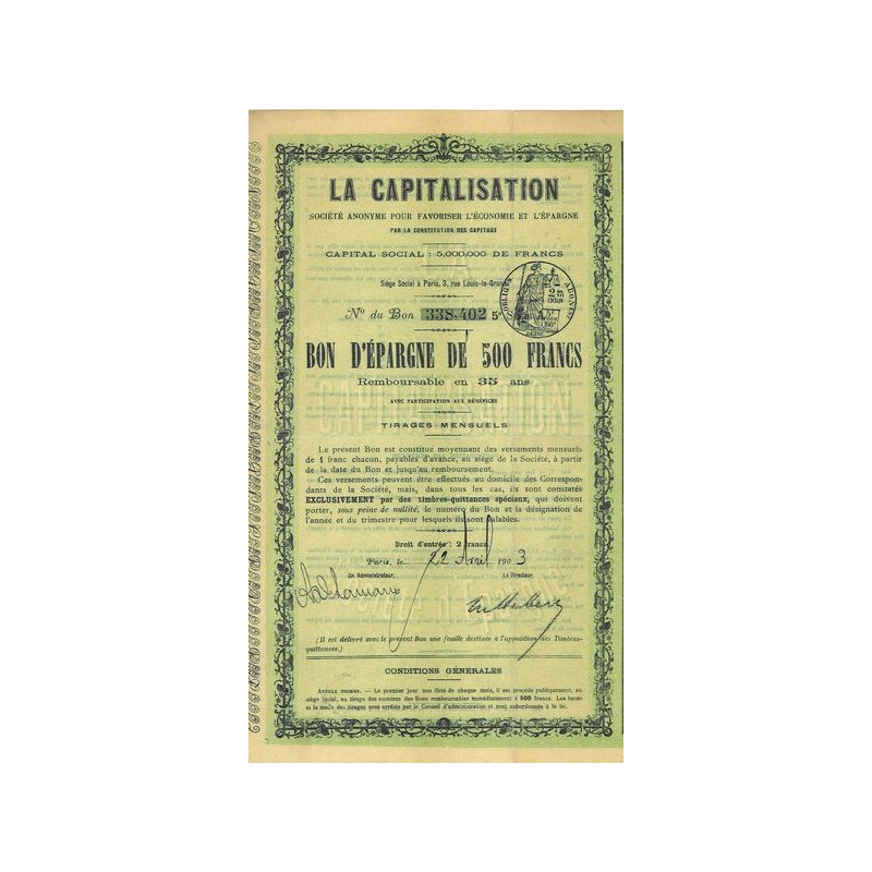 La Capitalisation (Bon 500 F) (1903)