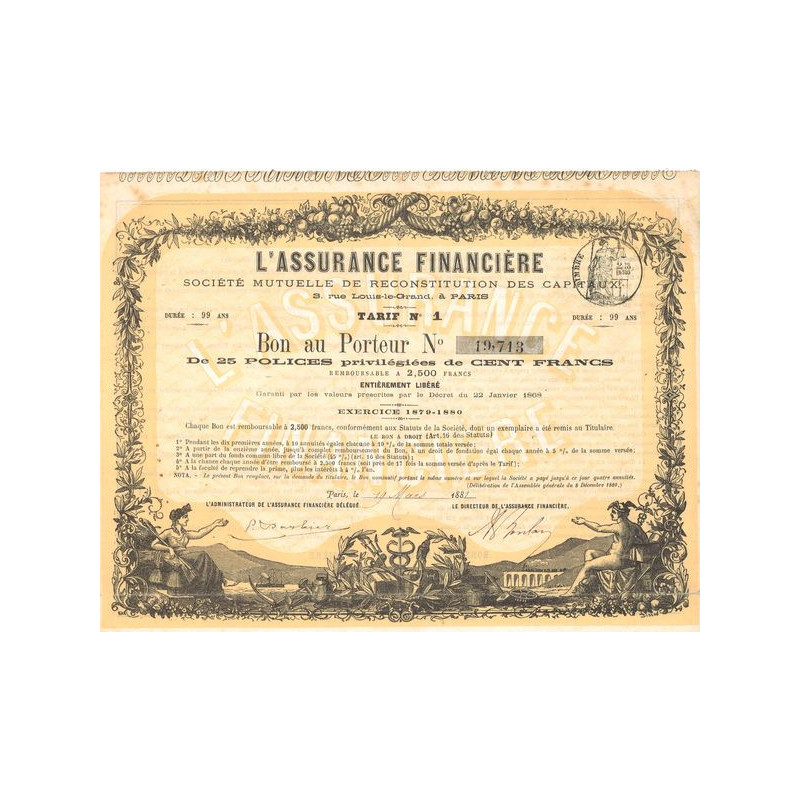 L'Assurance Financière (Bon 25 Polices 100 F)