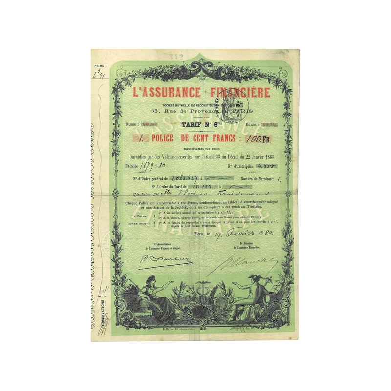 L'Assurance Financière (Police 100 F)