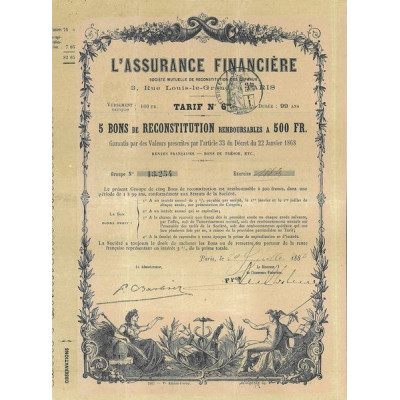 L'Assurance Financière (5 Bons de Reconstitution 500 F)