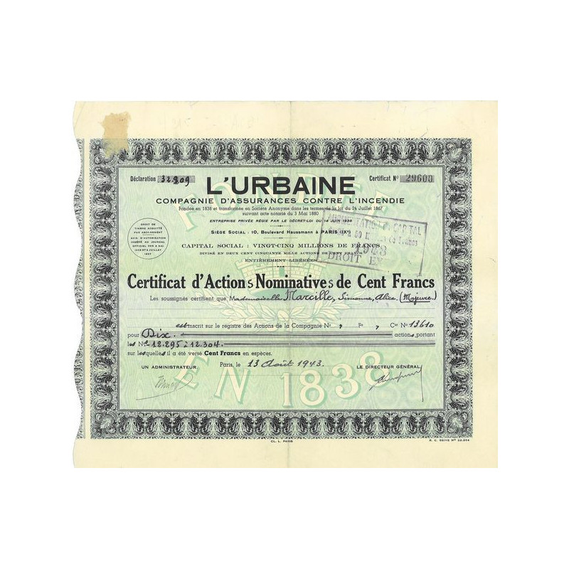 L'Urbaine - Assurances Contre l'Incendie