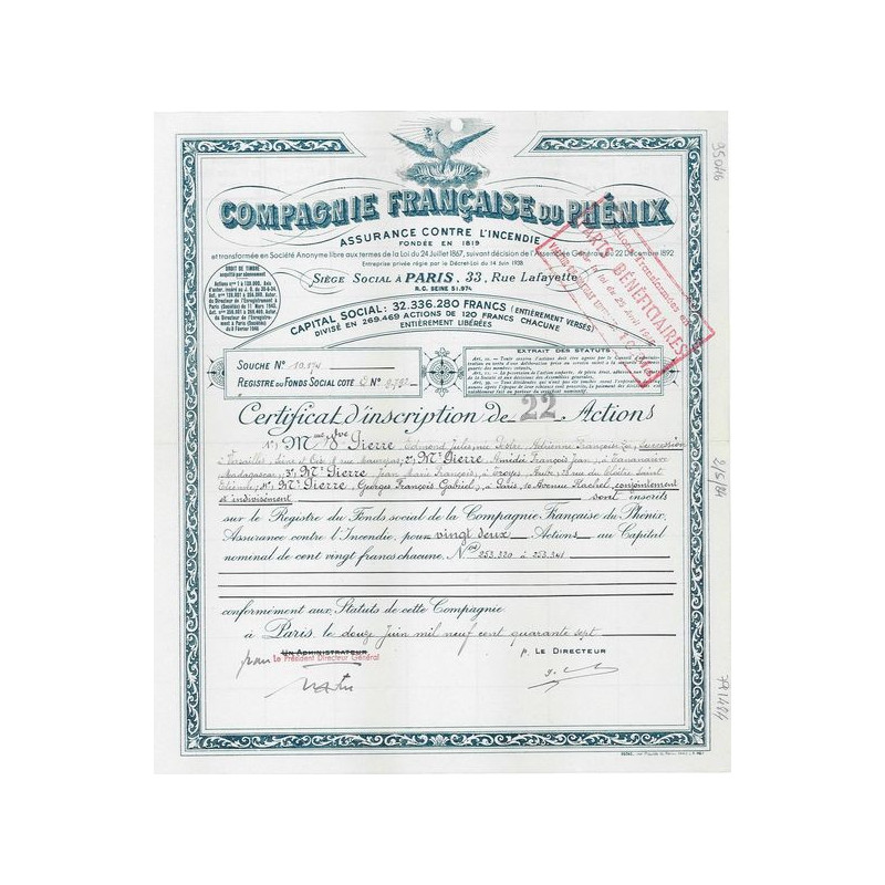 Cie Française du Phénix - Assurance Contre l'Incendie