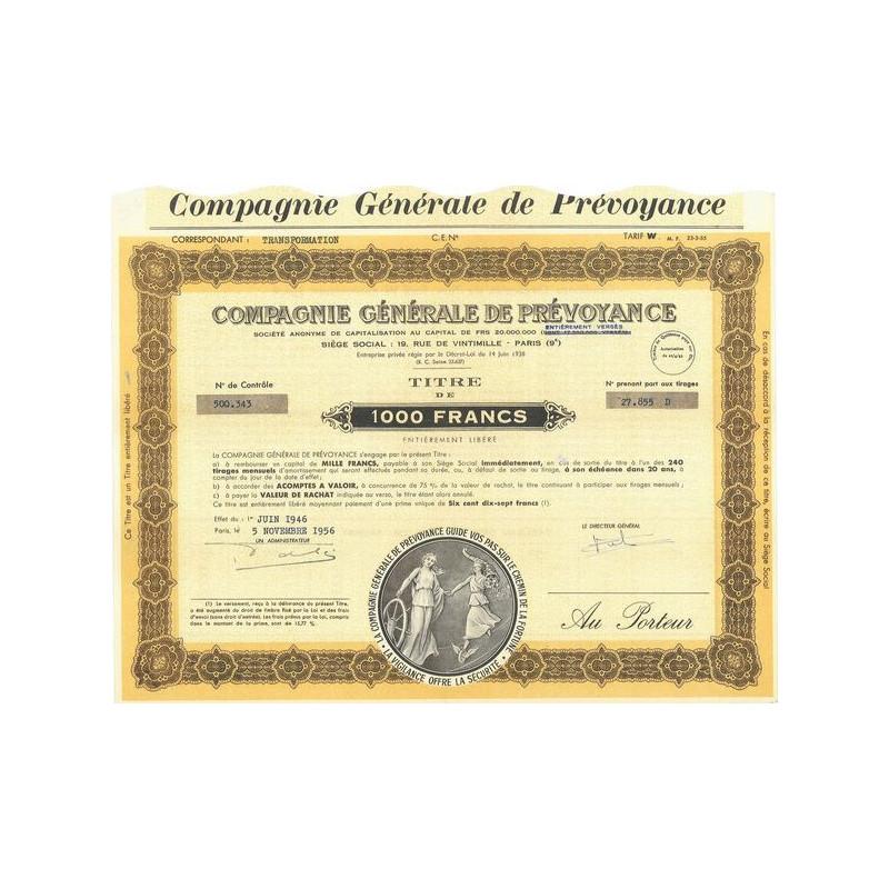 Cie Gale de Prévoyance (Titre de 1000F)