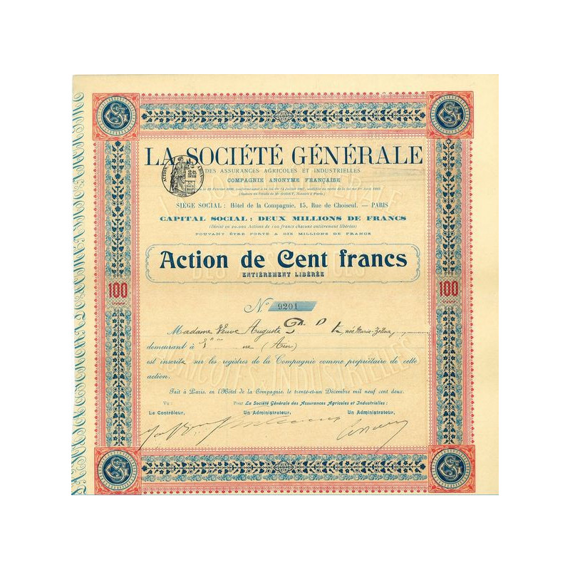 La Société Générale des Assurances Agricoles et Industrielles (1902)