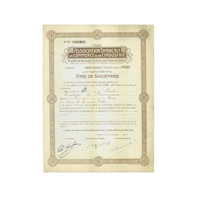 Association Syndicale du Commerce & de l'Industrie - Sté de Secours Mutuels du Franc au Décés