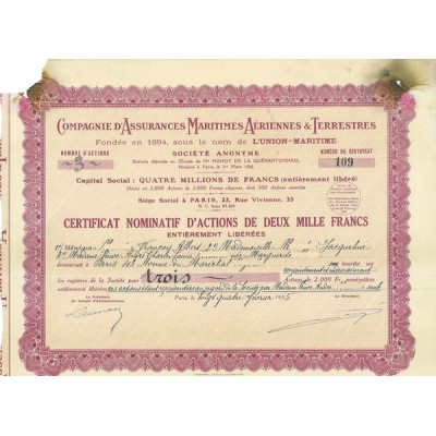 Cie d'Assurances Maritimes Aériennes & Terrestres - L'Union Maritime