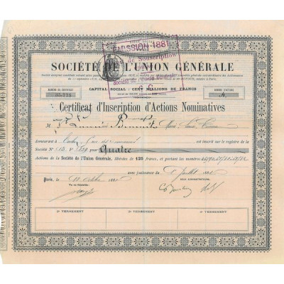 Sté de l'Union Générale (Certif)