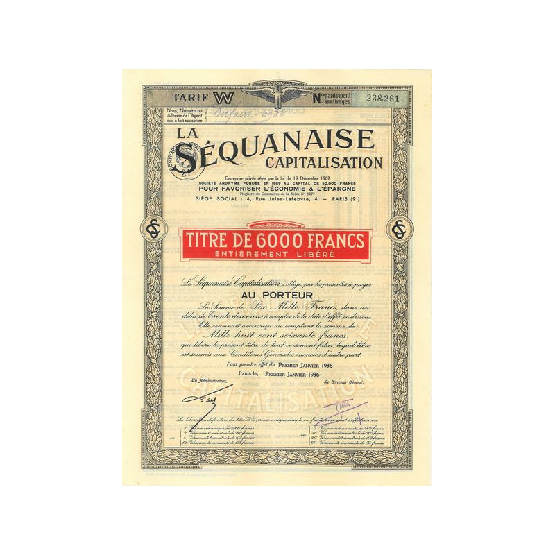 La Séquanaise Capitalisation (6000 F)(1936)