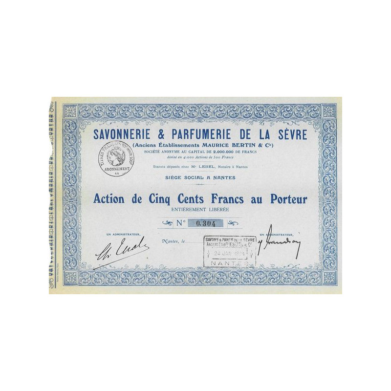 Savonnerie & Parfumerie de La Sèvre (Anc Ets Maurice Bertin & Cie) (Act 500 F)