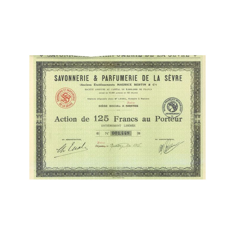 Savonnerie & Parfumerie de La Sèvre (Anc Ets Maurice Bertin & Cie) (Act 125 F)