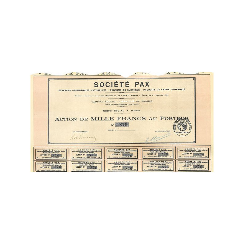 Sté Pax - Essences Aromatiques Naturelles. Parfuls de Synthèse - Produits de Chimie Organique (Act 1000 F)