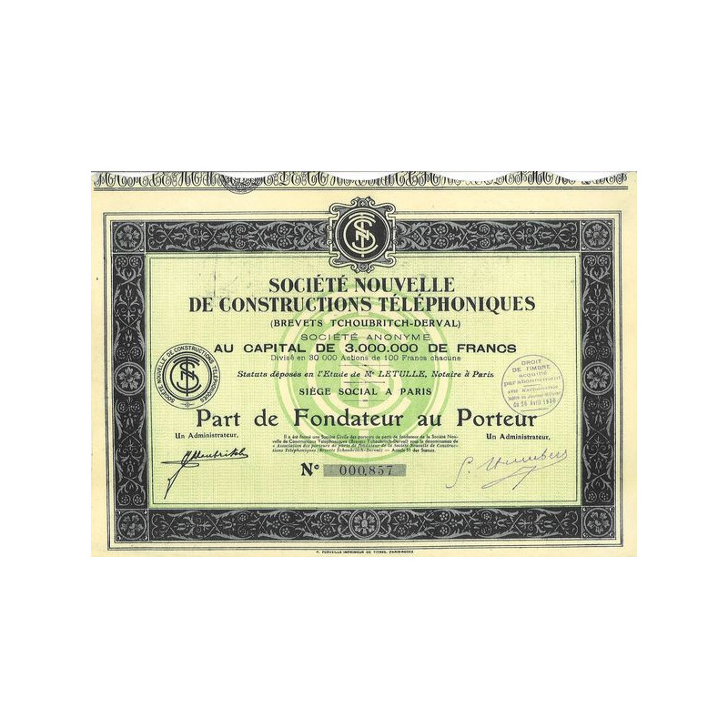 Sté Nlle de Constructions Téléphoniques (Brevet Tchoubritch-Derval)