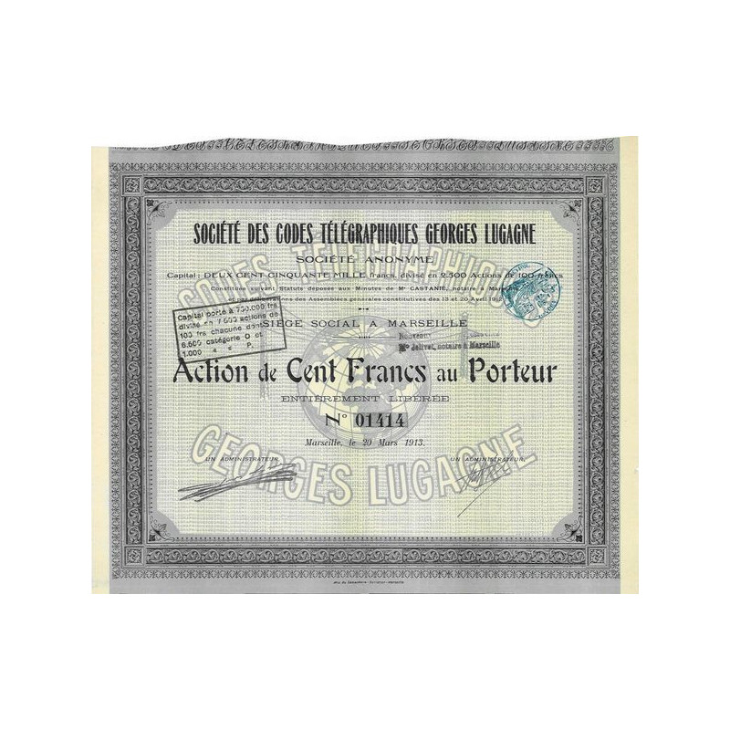 Sté des Codes Télégraphiques Georges Lugagne (Act 100 F)