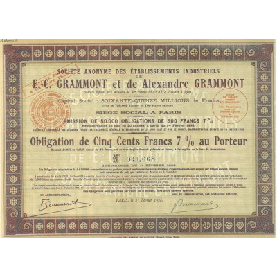 S.A. des Ets Indus. De E.-C. Grammont et de Alexandre Grammont (Obl 500 F 7 % 1928)