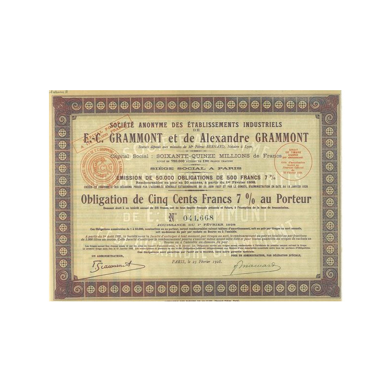 S.A. des Ets Indus. De E.-C. Grammont et de Alexandre Grammont (Obl 500 F 7 % 1928)