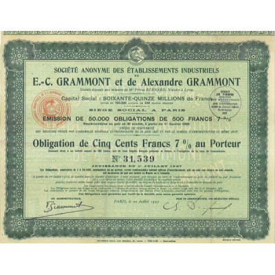 S.A. des Ets Indus. De E.-C. Grammont et de Alexandre Grammont (Obl 500 F 7 % 1927)