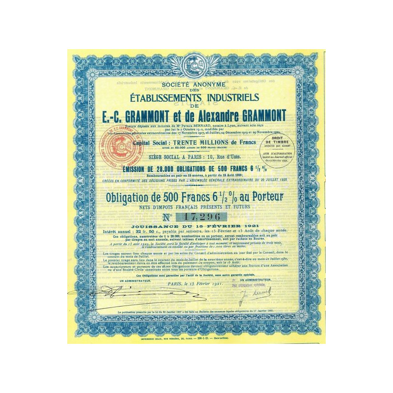 S.A. des Ets Indus. De E.-C. Grammont et de Alexandre Grammont (Obl 500 F 6 1/2 %)