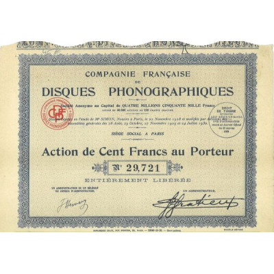 Cie Française de Disques Phonographiques (Act 100 F)