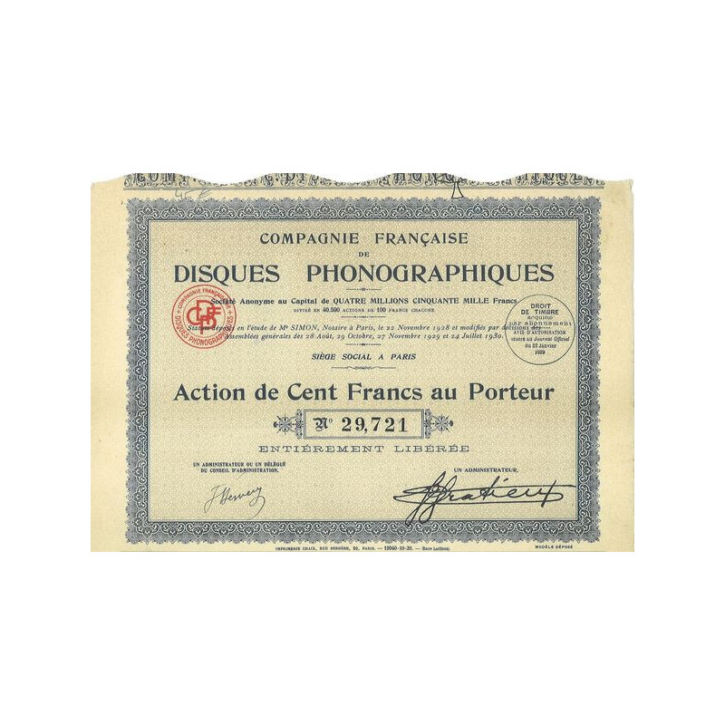 Cie Française de Disques Phonographiques (Act 100 F)