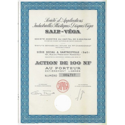 Sté d'Applications Industrielles Plastiques-Disques Véga S.A.I.P. - VEGA