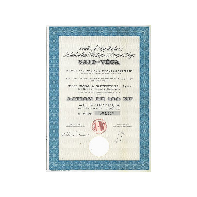 Sté d'Applications Industrielles Plastiques-Disques Véga S.A.I.P. - VEGA