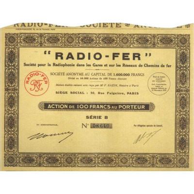 "Radio-Fer" Sté pour la Radiophonie dans les Gares et sur les Réseaux de Chemins de Fer