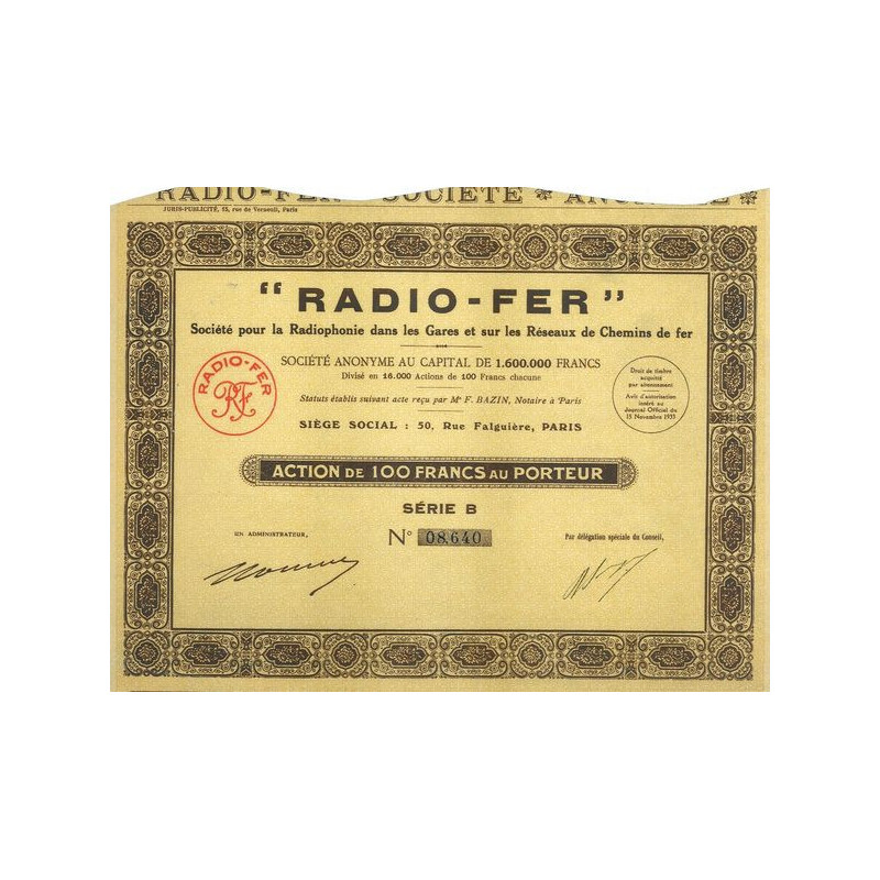 "Radio-Fer" Sté pour la Radiophonie dans les Gares et sur les Réseaux de Chemins de Fer