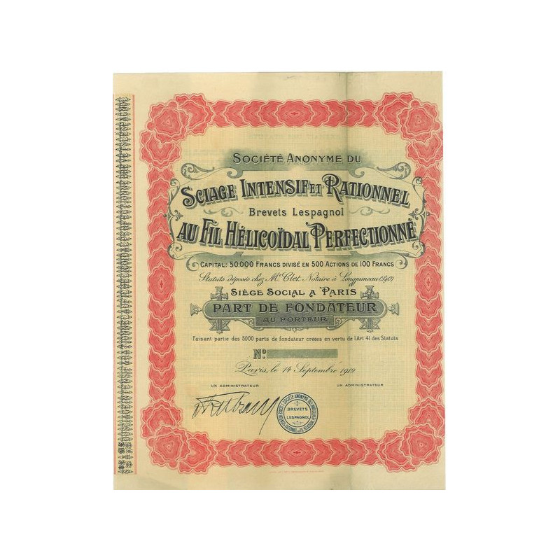 S.A. du Sciage Intensif et Rationnel au Fil Hélicoïdal Perfectionné - Brevets Lespagnol (blanquette)