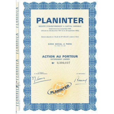Planinter - Sté d'Investissement à Capital Variable