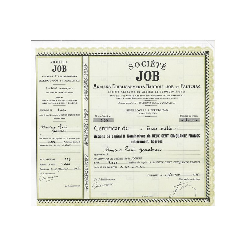 Sté JOB (Anc Ets Bardou-Job & Pauilhac) (Certif)