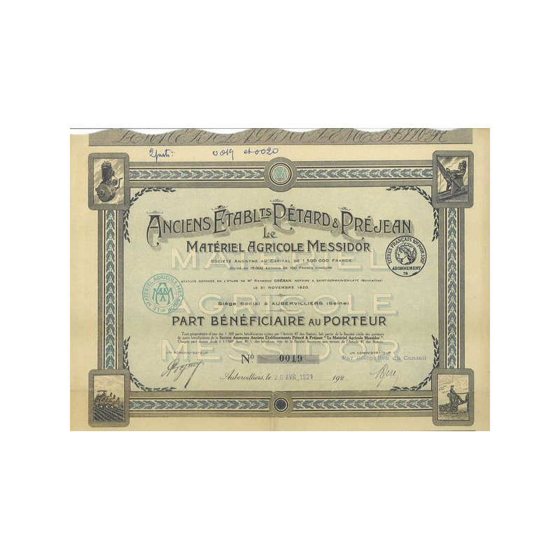 Anc Ets Pétard & préjean - Le Matériel Agricole Messidor (PB)