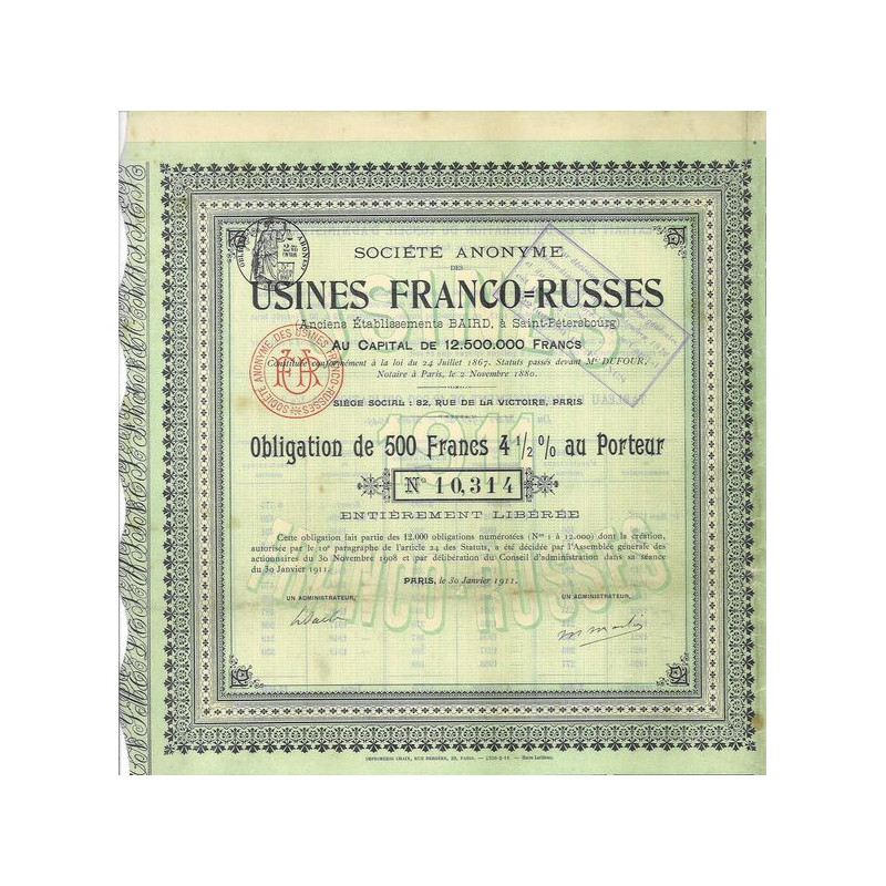 S.A. des Usines Franco-Russes Anc Ets BAIRD à Saint-Pétersbourg